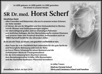 Traueranzeige von Horst Scherf von Südthüringer Presse
