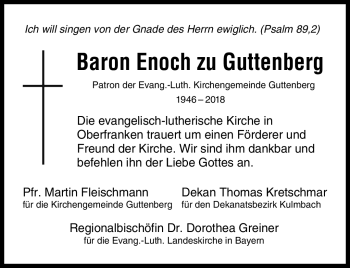 Traueranzeige von Georg Enoch von und zu Guttenberg von Frankenpost