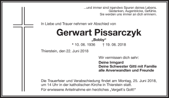 Traueranzeige von Gerwart Pissarczyk von Frankenpost
