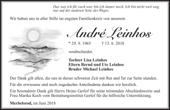 Traueranzeige von André Leinhos von Südthüringer Presse