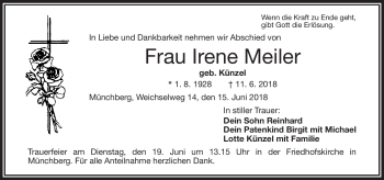 Traueranzeige von Irene Meiler von Frankenpost