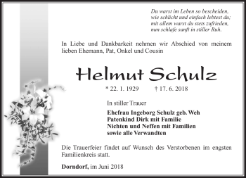Traueranzeige von Helmut Schulz von Südthüringer Presse