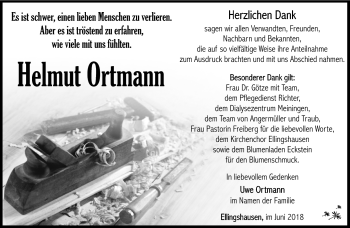 Traueranzeige von Helmut Ortmann von Südthüringer Presse