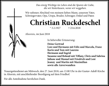 Traueranzeige von Christian Ruckdeschel von Frankenpost