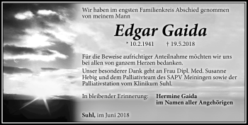 Traueranzeige von Edgar Gaida von Südthüringer Presse
