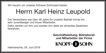 Traueranzeige von Karl Heinz Leupold von Frankenpost