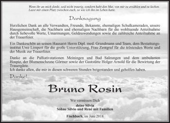 Traueranzeige von Bruno Rosin von Südthüringer Presse