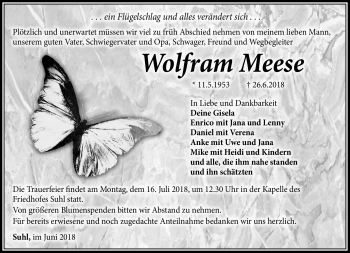 Traueranzeige von Wolfram Meese von Südthüringer Presse