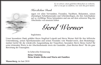 Traueranzeige von Gerd Werner von Südthüringer Presse