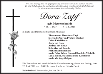 Traueranzeige von Dora Zapf von Südthüringer Presse
