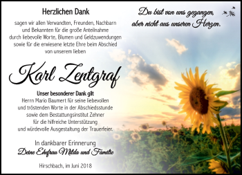 Traueranzeige von Karl Zentgraf von Südthüringer Presse