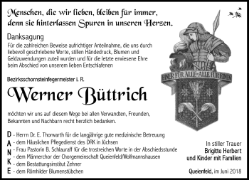 Traueranzeige von Werner Büttrich von Südthüringer Presse