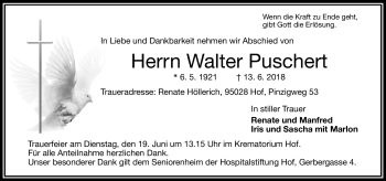 Traueranzeige von Walter Puschert von Frankenpost