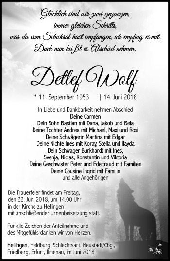 Traueranzeige von Detlef Wolf von Südthüringer Presse