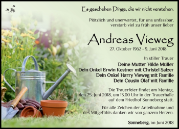 Traueranzeige von Andreas Vieweg von Südthüringer Presse