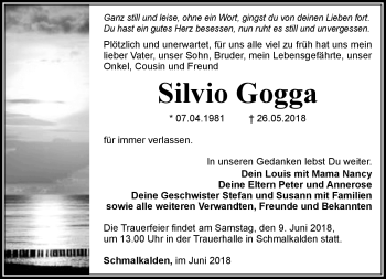 Traueranzeige von Silvio Gogga von Südthüringer Presse