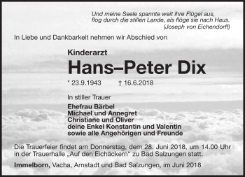 Traueranzeige von Hans-Peter Dix von Südthüringer Presse