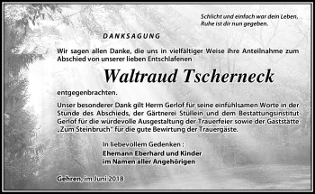 Traueranzeige von Waltraud Tscherneck von Südthüringer Presse