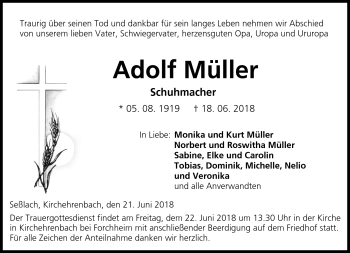Traueranzeige von Adolf Müller von Neue Presse Coburg