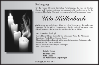 Traueranzeige von Udo Kallenbach von Südthüringer Presse
