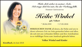 Traueranzeige von Heike Winkel von Südthüringer Presse