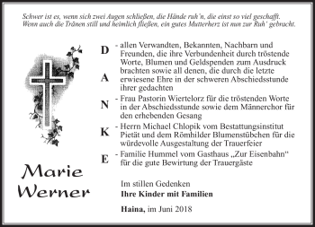 Traueranzeige von Marie Werner von Südthüringer Presse