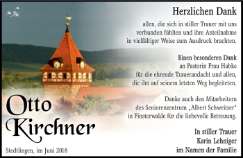 Traueranzeige von Otto Kirchner von Südthüringer Presse