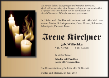 Traueranzeige von Irene Kirchner von Südthüringer Presse