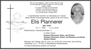 Traueranzeige von Elis Plannerer von Frankenpost