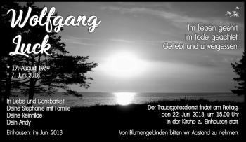 Traueranzeige von Wolfgang Luck von Südthüringer Presse