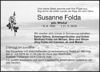 Traueranzeige von Susanne Folda von Neue Presse Coburg