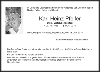 Traueranzeige von Karl Heinz Pfeifer von Frankenpost