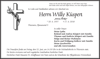 Traueranzeige von Willy Küspert von Frankenpost