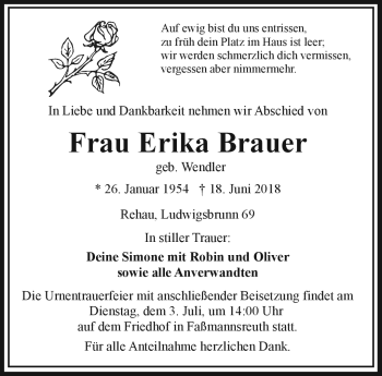 Traueranzeige von Elke Brauer von Frankenpost