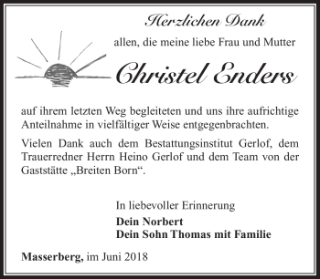 Traueranzeige von Christel Enders von Südthüringer Presse