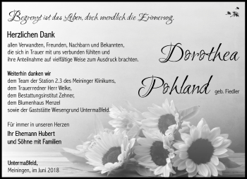 Traueranzeige von Dorothea Pohland von Südthüringer Presse