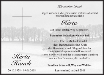 Traueranzeige von Herta Hauck von Südthüringer Presse