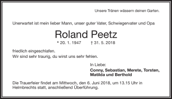 Traueranzeige von Roland Peetz von Frankenpost