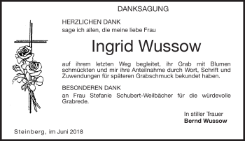 Traueranzeige von Ingrid Wussow von Neue Presse Coburg
