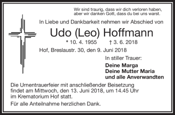 Traueranzeige von Udo (Leo) Hoffmann von Frankenpost