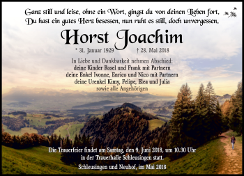Traueranzeige von Horst Joachim von Südthüringer Presse