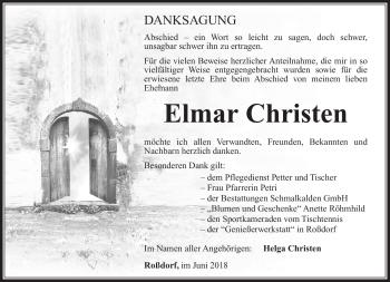 Traueranzeige von Emar Christen von Südthüringer Presse