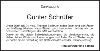 Traueranzeige von Günter Schrüfer von Neue Presse Coburg