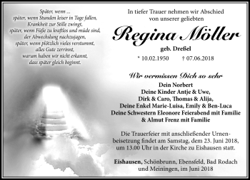 Traueranzeige von Regina Möller von Südthüringer Presse
