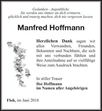 Traueranzeige von Manfred Hoffmann von Südthüringer Presse
