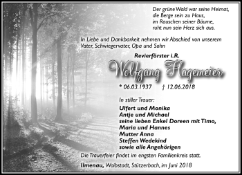 Traueranzeige von Wolfgang Hagemeier von Südthüringer Presse