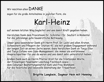 Traueranzeige von Karl-Heinz Langbein von Neue Presse Coburg