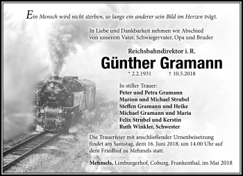 Traueranzeige von Günther Gramann von Südthüringer Presse