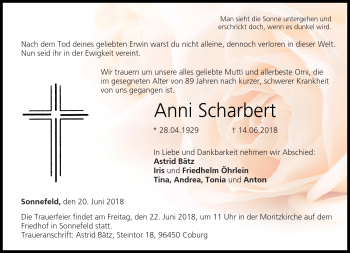 Traueranzeige von Scharbert Anni von Neue Presse Coburg