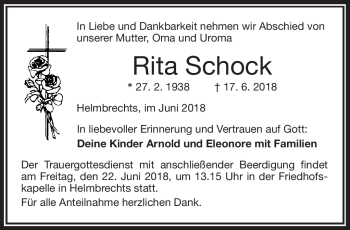 Traueranzeige von Rita Schock von Frankenpost